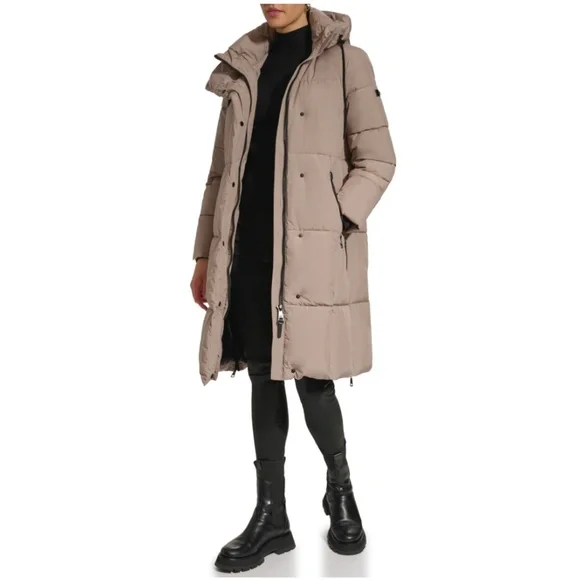 🆕NWT DKNY Hooded Long Down Alternative Puffer Jacket in 'Thistle', Size Small - Picture 3 of 11